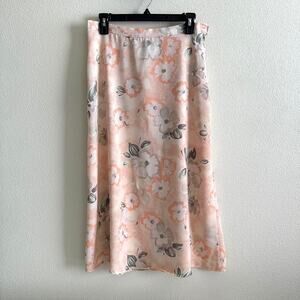 vintage coral floral midi skirt size S